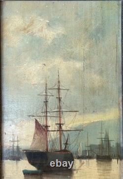 Yachting Sea Seascape, 19th Century Original Antique Oil, Framed