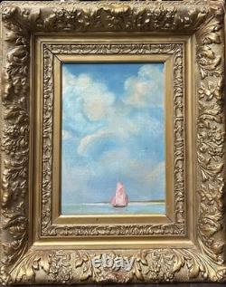 Yachting Seascape France, Original Antique Oil Painting, Hand-Made, Framed