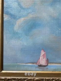 Yachting Seascape France, Original Antique Oil Painting, Hand-Made, Framed