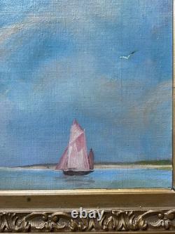 Yachting Seascape France, Original Antique Oil Painting, Hand-Made, Framed