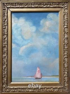Yachting Seascape France, Original Antique Oil Painting, Hand-Made, Framed