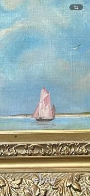 Yachting Seascape France, Original Antique Oil Painting, Hand-Made, Framed