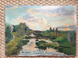 Yvonne Mareschal (1897-1987) Landscape by the Water, Oil on Wood, Signed