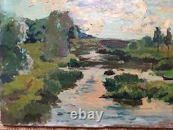 Yvonne Mareschal (1897-1987) Landscape by the Water, Oil on Wood, Signed