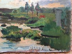 Yvonne Mareschal (1897-1987) Landscape by the Water, Oil on Wood, Signed