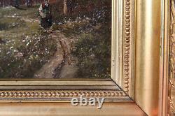 1886 Paire Huile sur panneaux bois A. RUEFF Paysages Campagne Journée Crépuscule