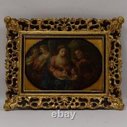 18ème siècle Peinture à l'huile ancienne La Sainte Famille avec Saint Jean 45x36