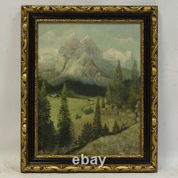 1938 Peinture ancienne à l'huile paysage de montagne 50x41 cm