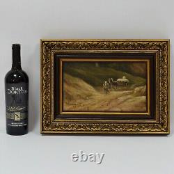 1947 Peintures anciennes l'huile Paysage avec randonneurs signé R. BRAUN 43x32cm