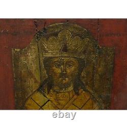 19e siècle Ancienne icône de Saint Nicolas () Huile sur bois 31x24cm
