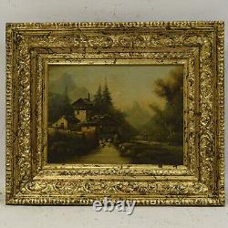 19ème siècle Peinture ancienne à l'huile Paysage forestier 50x42 cm