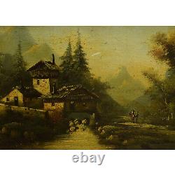 19ème siècle Peinture ancienne à l'huile Paysage forestier 50x42 cm