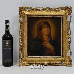 19ème siècle Peinture ancienne à l'huile Prier l'icône de Sainte Marie 41x38 cm