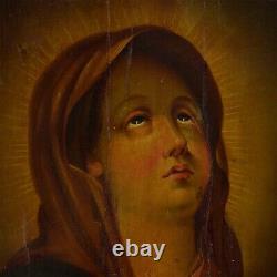 19ème siècle Peinture ancienne à l'huile Prier l'icône de Sainte Marie 41x38 cm