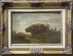 19th Cent. Barbizon School Original Oil Painting Landscape Framed, Signed
