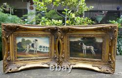 2Tableaux CHIENS Chasse BIGGS & SON Carvers & Gilders Picture Makers & Restorers