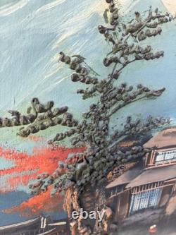 2 Grands Tableaux Japonais Début XX Ème Huile Avec Relief