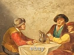 2 Tableaux anciens signé. Scène d'auberge Peinture huile sur panneau de bois