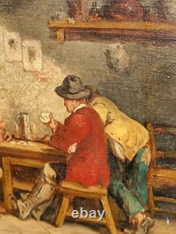 2 Tableaux anciens signé. Scène d'auberge Peinture huile sur panneau de bois