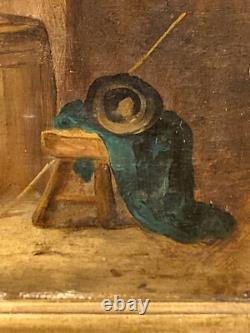 2 Tableaux anciens signé. Scène d'auberge Peinture huile sur panneau de bois