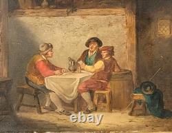 2 Tableaux anciens signé. Scène d'auberge Peinture huile sur panneau de bois