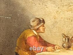2 Tableaux anciens signé. Scène d'auberge Peinture huile sur panneau de bois