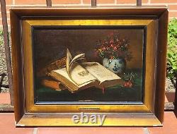 2 Tableaux signés T. WAGNER Livres et Fruits Peinture huile sur panneau de bois