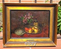 2 Tableaux signés T. WAGNER Livres et Fruits Peinture huile sur panneau de bois