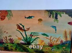 2 huiles sur panneau signé scène sous marine poissons méditeranée vintage
