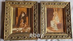 2 peintures religieuses sur panneau bois cadre doré MATER AMABILIS & MARIA VIRGO