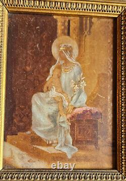 2 peintures religieuses sur panneau bois cadre doré MATER AMABILIS & MARIA VIRGO