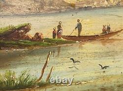 3 Tableaux signés. Paysage Bord de Rivière Peinture huile sur panneau bois