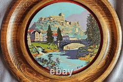 3 Tondos / peintures des Pyrénées sur bois Chateau de Lourdes Lac et montagne