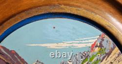 3 Tondos / peintures des Pyrénées sur bois Chateau de Lourdes Lac et montagne
