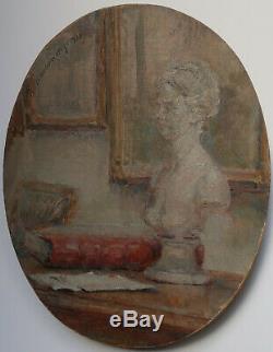 ADRIEN KARBOWSKY 1932 INTERIEUR D'AMATEUR D'ARTbuste, livres, lettres, tableaux