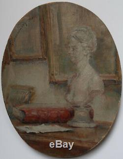 ADRIEN KARBOWSKY 1932 INTERIEUR D'AMATEUR D'ARTbuste, livres, lettres, tableaux