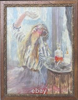 ART DECO Female Portrait 1930's Original Antique Oil painting, Signed, Framed