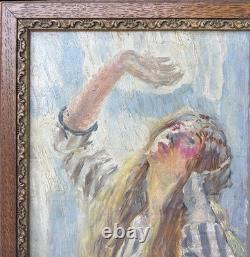 ART DECO Female Portrait 1930's Original Antique Oil painting, Signed, Framed