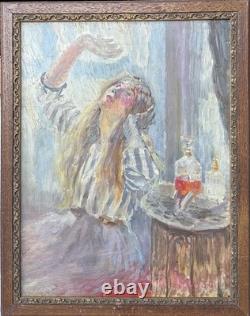 ART DECO Female Portrait 1930's Original Antique Oil painting, Signed, Framed
