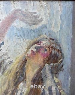 ART DECO Female Portrait 1930's Original Antique Oil painting, Signed, Framed
