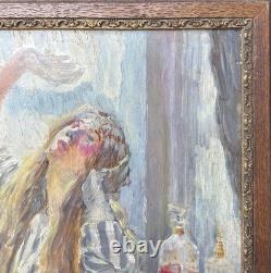 ART DECO Female Portrait 1930's Original Antique Oil painting, Signed, Framed
