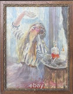 ART DECO Female Portrait 1930's Original Antique Oil painting, Signed, Framed