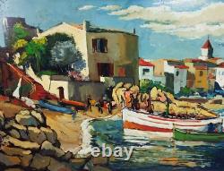 A. Rivière. Poseidons À Calella. Huile Sur Bois. Espagne. 1971