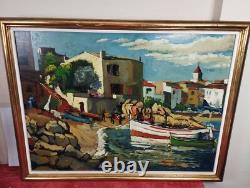 A. Rivière. Poseidons À Calella. Huile Sur Bois. Espagne. 1971