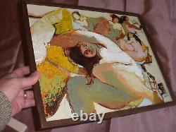 Albert GUILLOU Huile sur toile sur panneau bois Femmes nues sur la plage