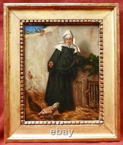 Alexandre Marie GUILLEMIN tableau huile portrait Religieuse Soeur poules couvent