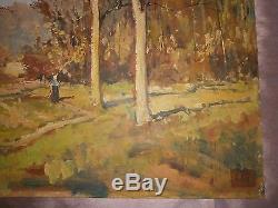 Alfred BOUCHER (1850-1934) Tableau huile sur panneau Paysage Forêt, Bois