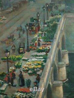 Alfred LE PETIT (1841-1909) Paris Le pont au Change marché aux fleurs huile 1904