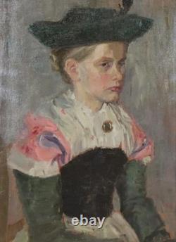 Allemagne Grand Tableau Peinture Huile Sur Bois Cadre Signé Daté 1913