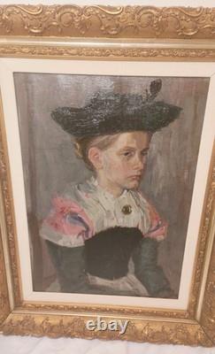 Allemagne Grand Tableau Peinture Huile Sur Bois Cadre Signé Daté 1913